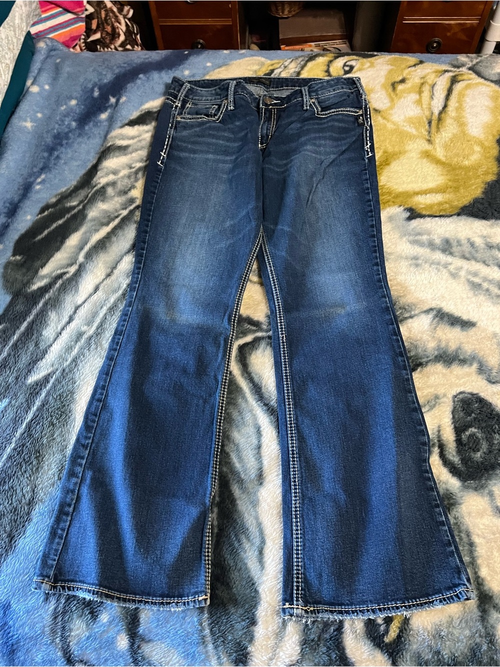 Silver Jeans Dark Blue Flare Wide-Leg Jeans